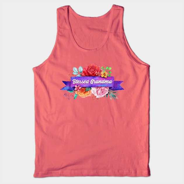 Blessed Grandma Floral Design with Watercolor Roses Tank Top by g14u